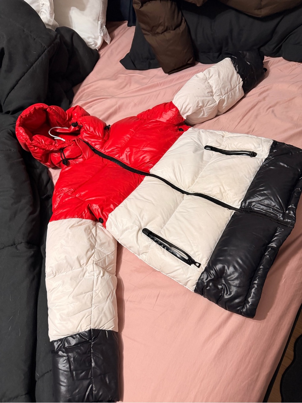 RUDSAK Kids Colorblock Puffer Jacket in Red, White & Black